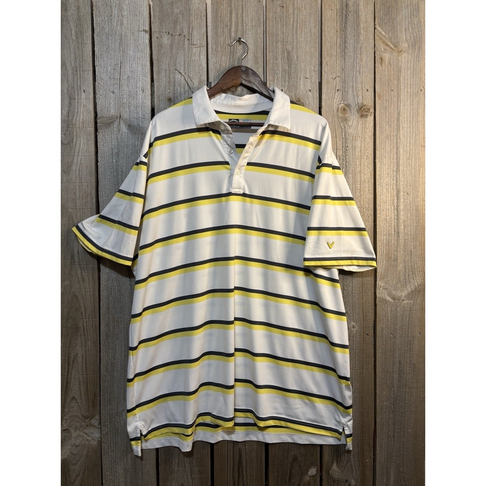 Callaway Opti-Dri Polo Shirt XXL EEG White Yellow‎ Stripe Golf Performance